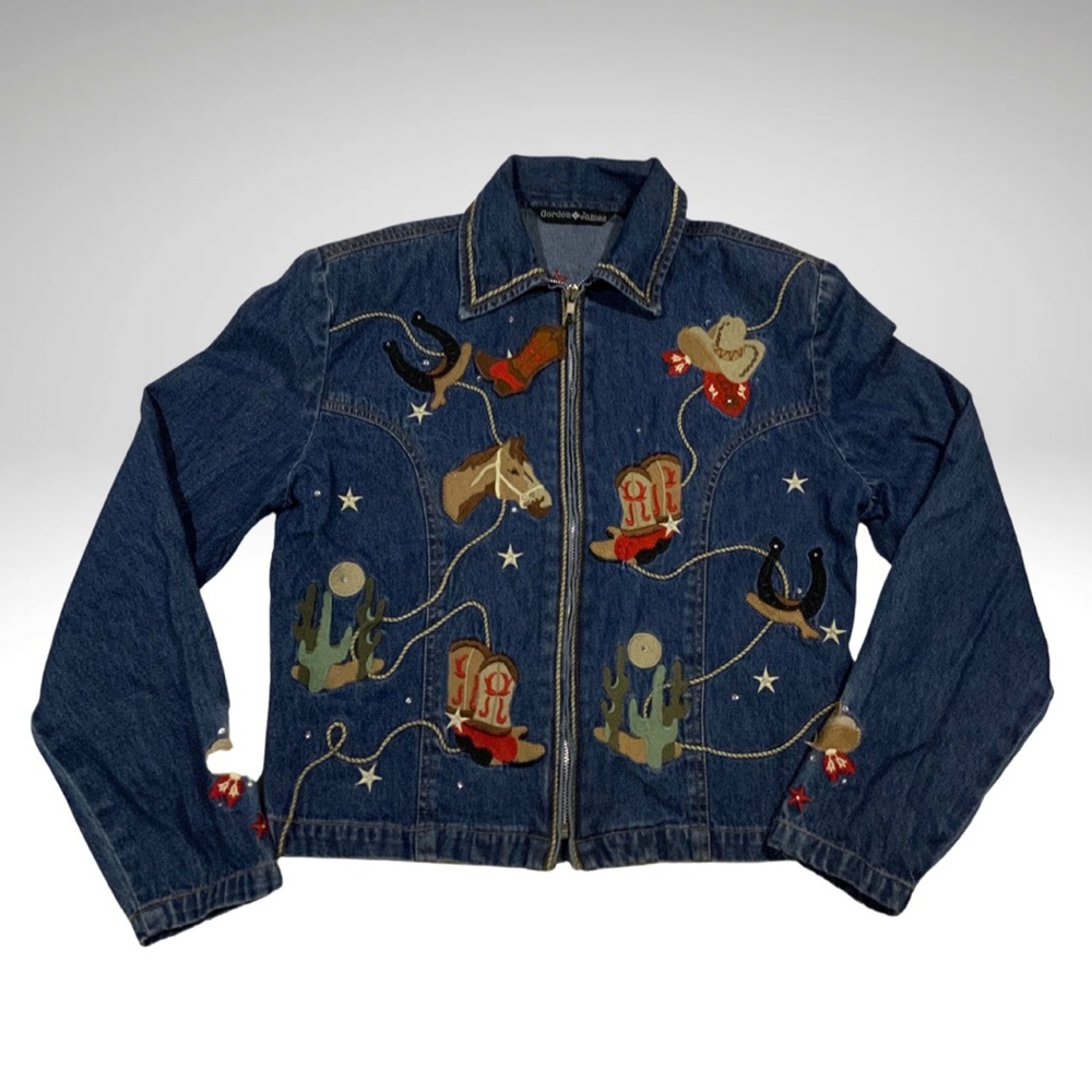 Gordon James Embellished Embroidery 80’s Padded Shoulder Western Denim Jacket